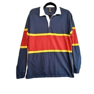 Forever 21 Pullover T-Shirt Men's Blue/Red Large Long Sleeve Collard 1/4 Button